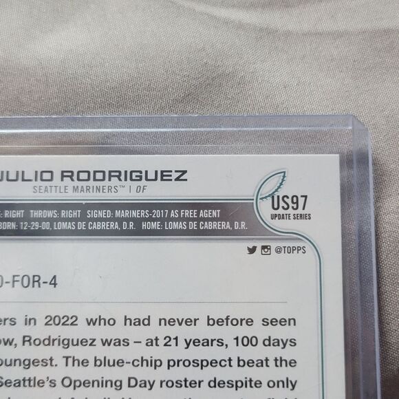 Seatle Mariners Julio Rodriguez 2022 Topps Update series rookie card RC #US97 - Picture 7 of 8